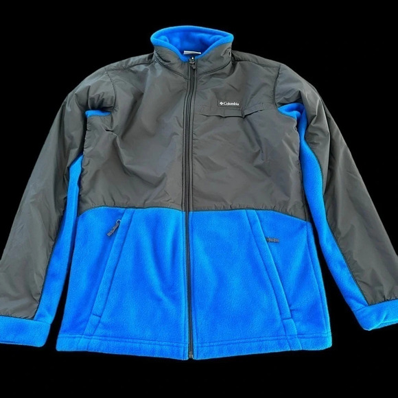 Columbia Boys XL 18/20 Steens Mtn Overlay Fleece Zip Up Jacket Blue Gray Camping - Picture 1 of 6